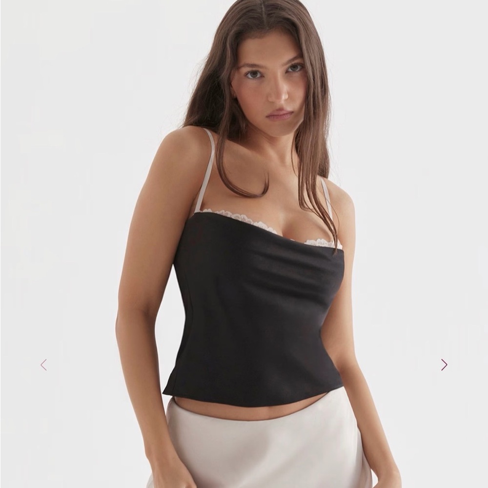 NWT House of CB Eli Top - Black and Cream Lace Chemise